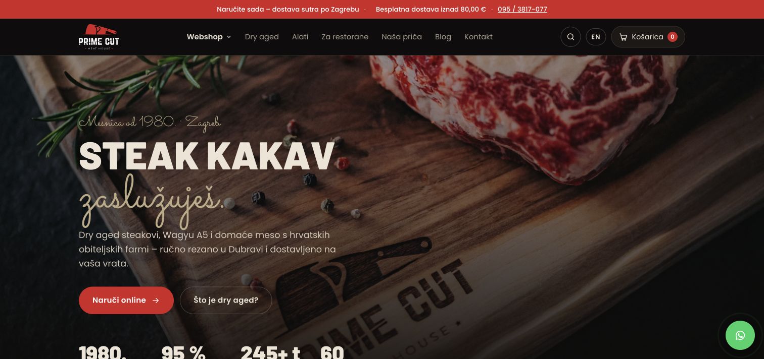 PrimeCut — pregled dizajna webshopa